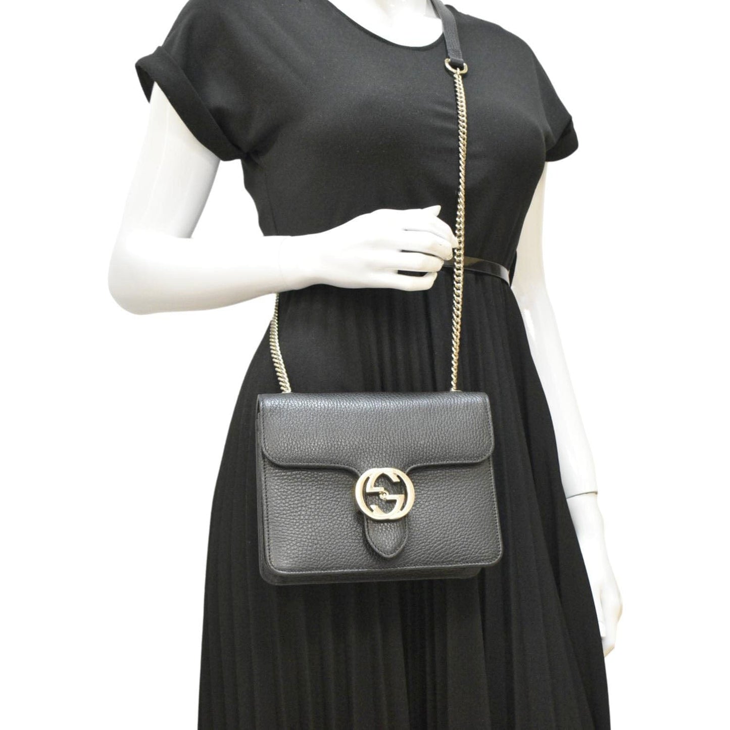 GUCCI Interlocking GG Leather Crossbody Bag Black 510304