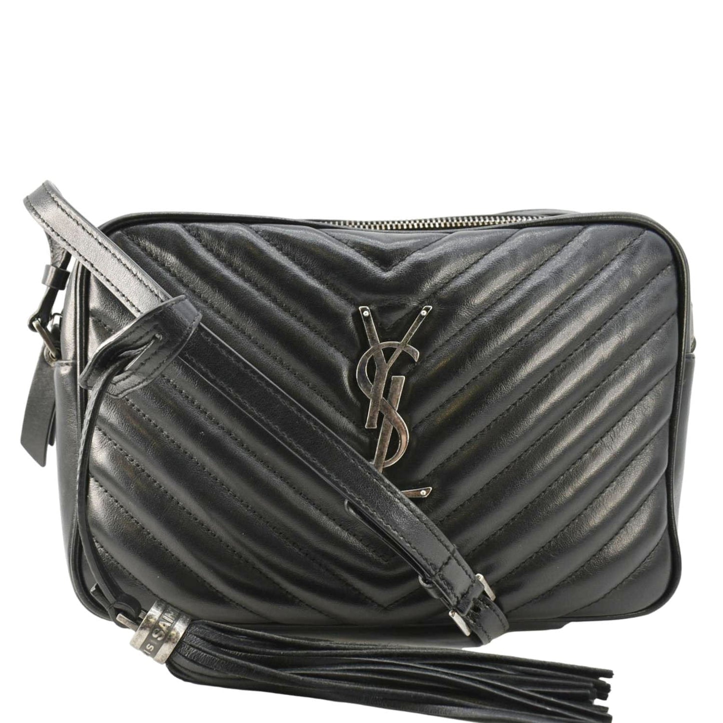 SAINT LAURENT Lou Camera Chevron Leather Crossbody Bag Black
