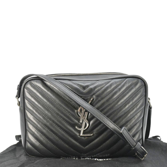 SAINT LAURENT Lou Camera Chevron Leather Crossbody Bag Black