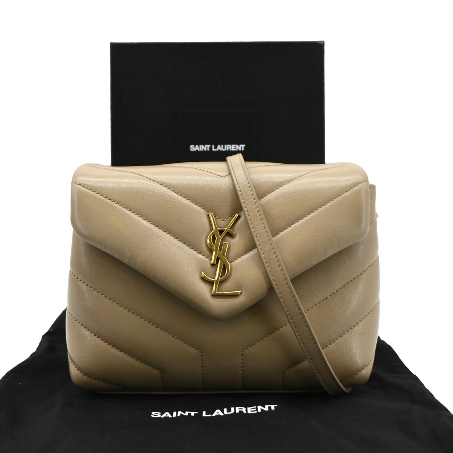 SAINT LAURENT Loulou Toy Matelasse Leather Crossbody Bag Brown