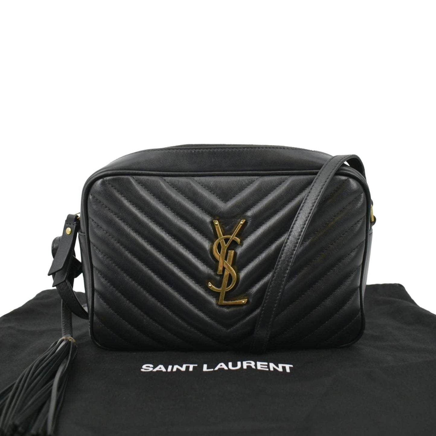 SAINT LAURENT Lou Chevron Leather Camera Crossbody Bag Black