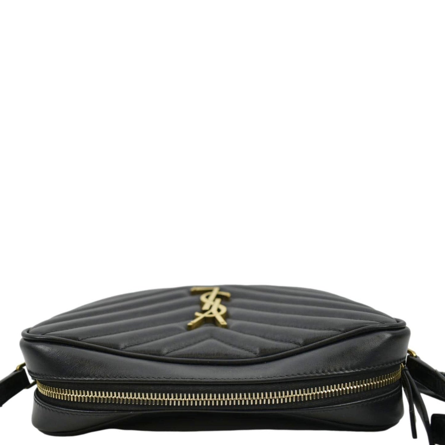 SAINT LAURENT Lou Chevron Leather Camera Crossbody Bag Black