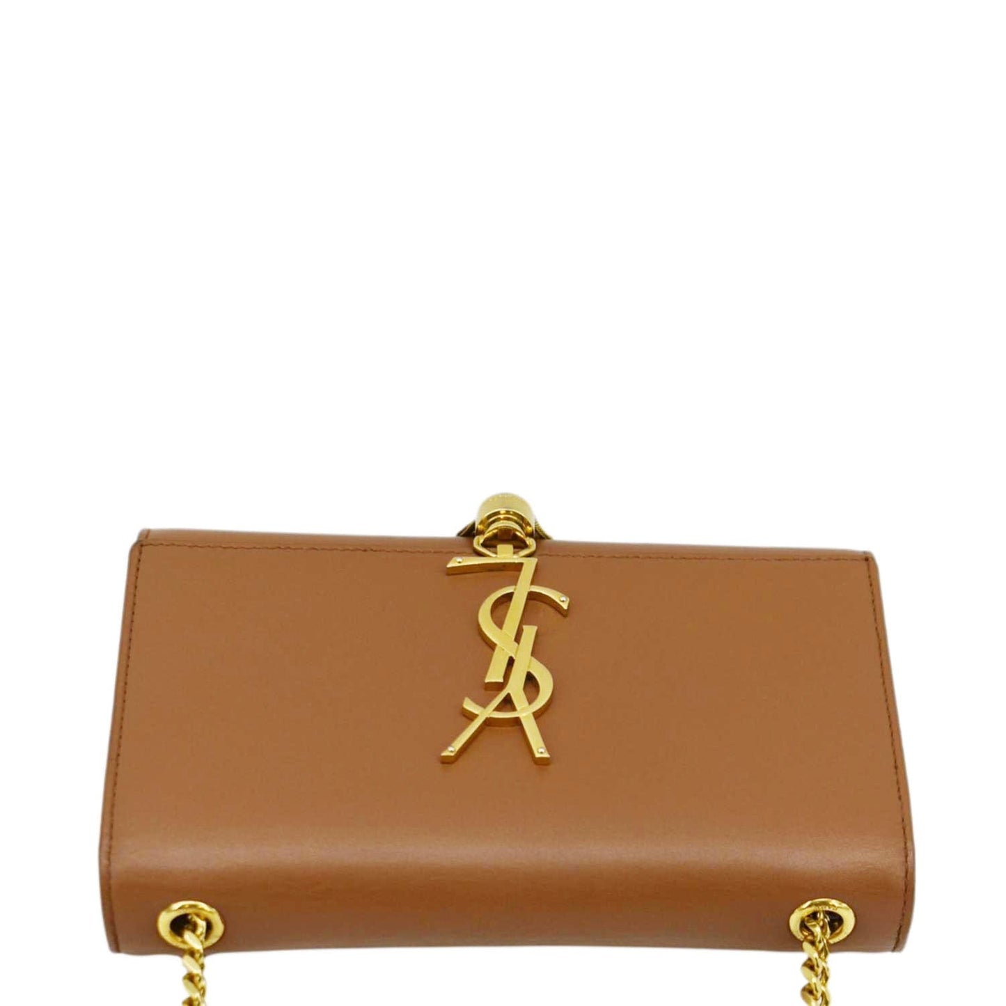 SAINT LAURENT Kate Leather Chain Clutch Crossbody Bag Tan