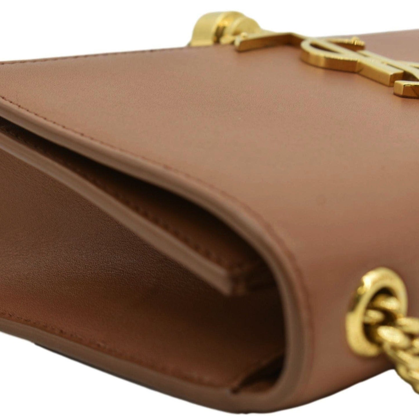 SAINT LAURENT Kate Leather Chain Clutch Crossbody Bag Tan