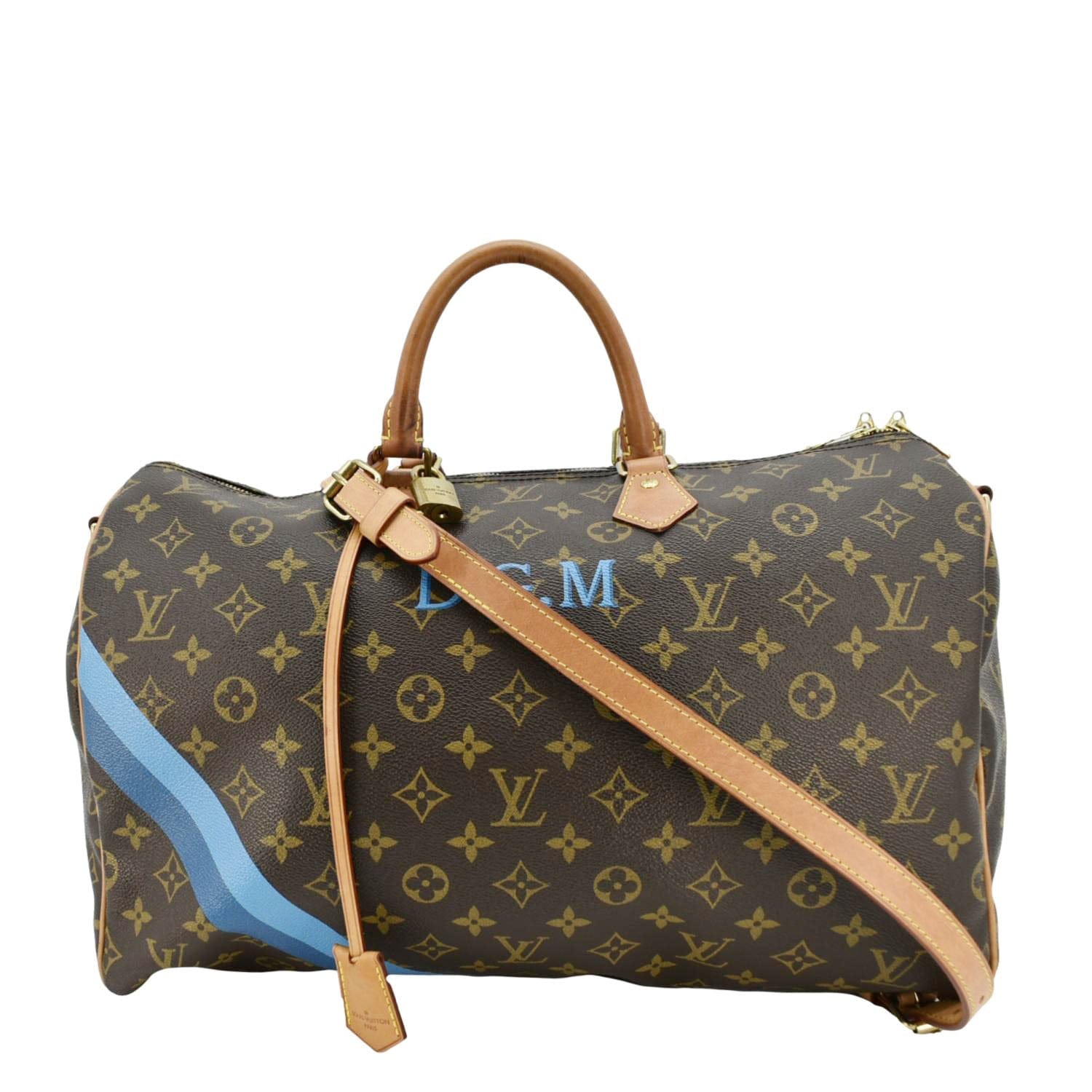 LOUIS VUITTON 40 Bandouliere Heritage Monogram Canvas Travel Bag Blue Clair