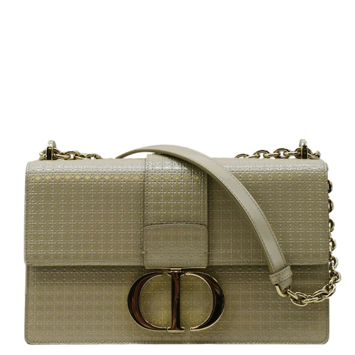CHRISTIAN DIOR Micro Cannage 30 Montaigne Patent Leather Crossbody Bag Light Beige