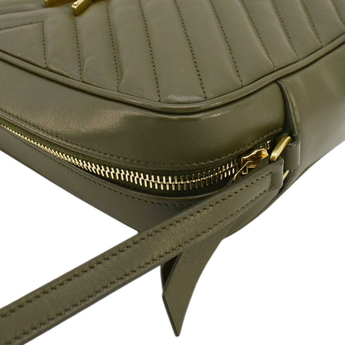 SAINT LAURENT Lou Chevron Leather Camera Crossbody Bag Olive