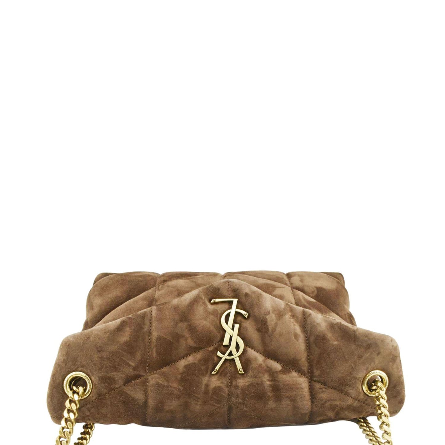 SAINT LAURENT Loulou Puffer Quilted Suede Chain Shoulder Bag Brown