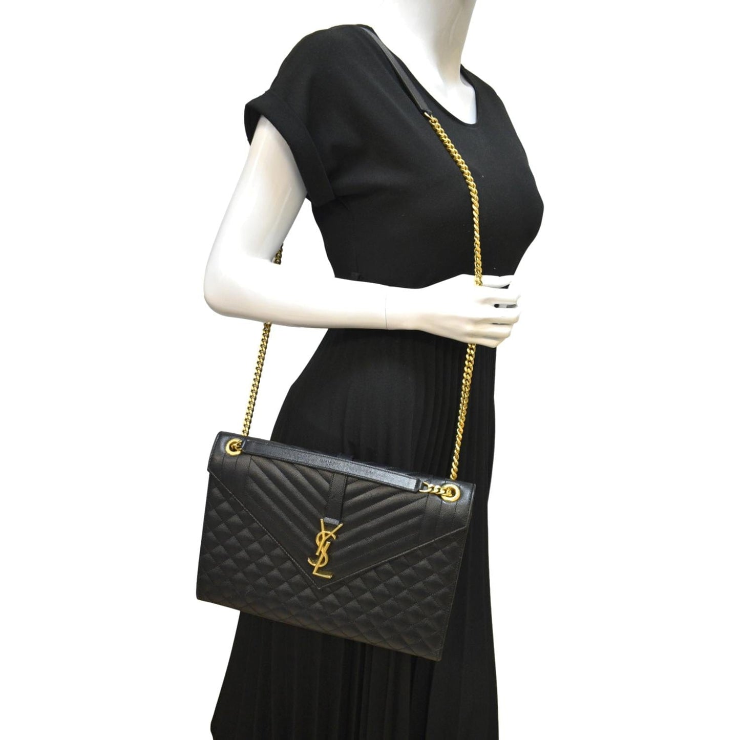 SAINT LAURENT Envelope Medium Matelasse Leather Crossbody Bag Black