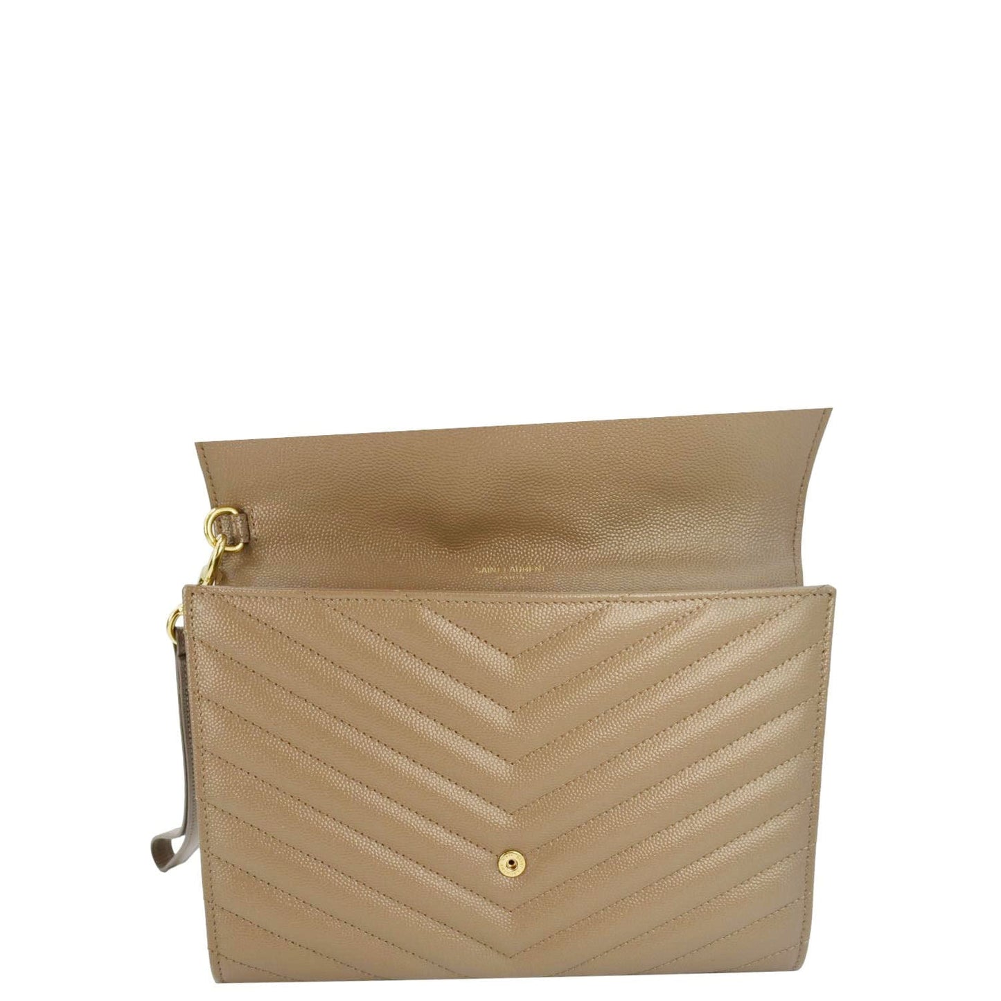 SAINT LAURENT Cassandre Flap Leather Pouch Beige