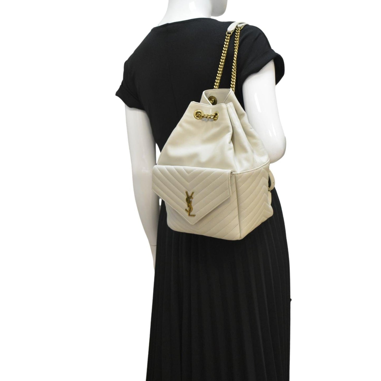 SAINT LAURENT Joe Drawstring Leather Backpack Bag Off White