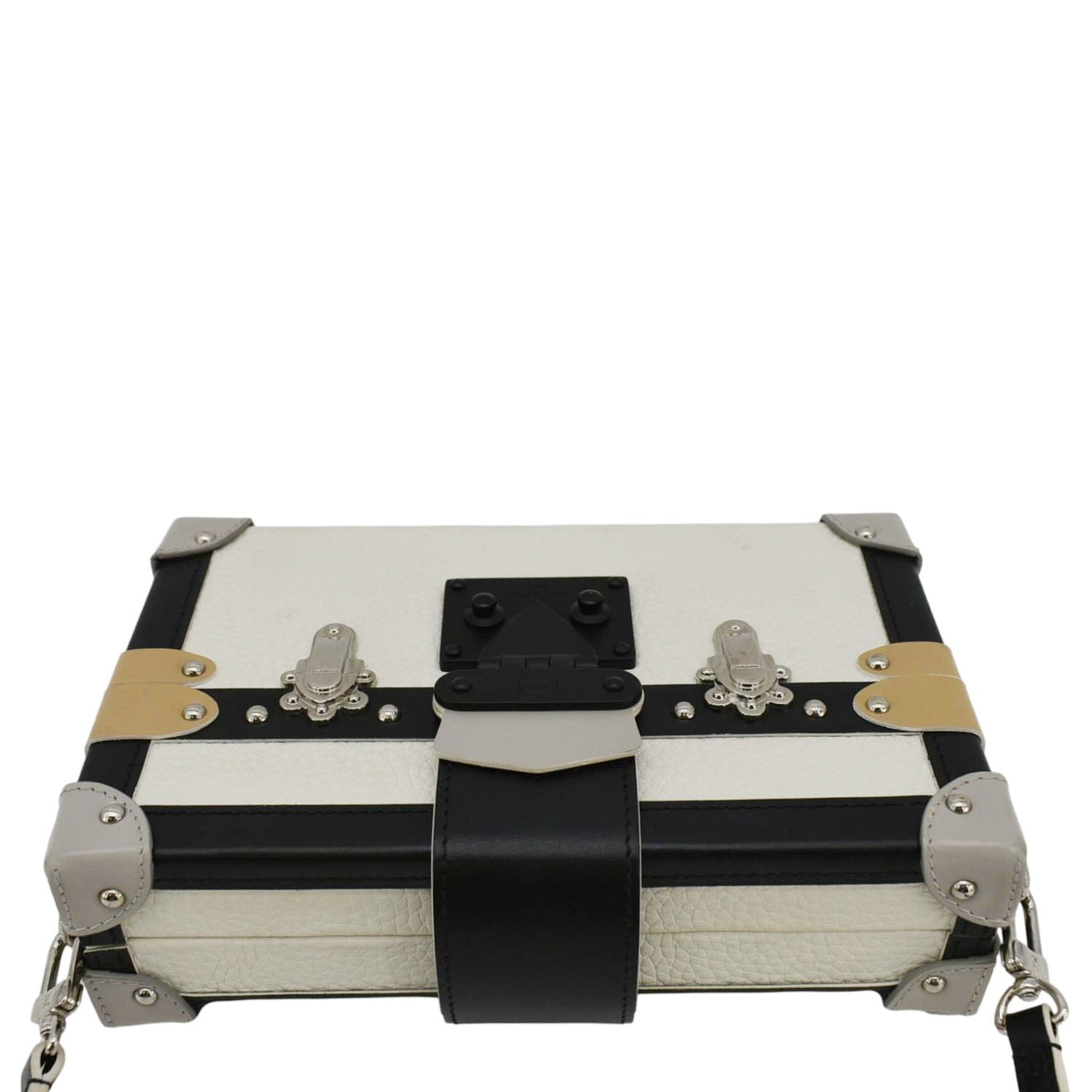 LOUIS VUITTON Petite Malle Trunk Leather Crossbody Bag Off White