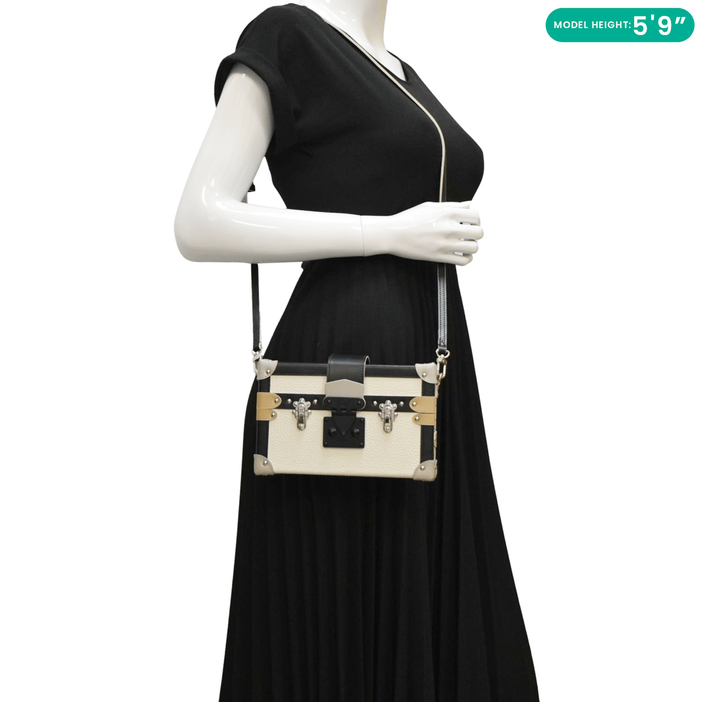 LOUIS VUITTON Petite Malle Trunk Leather Crossbody Bag Off White