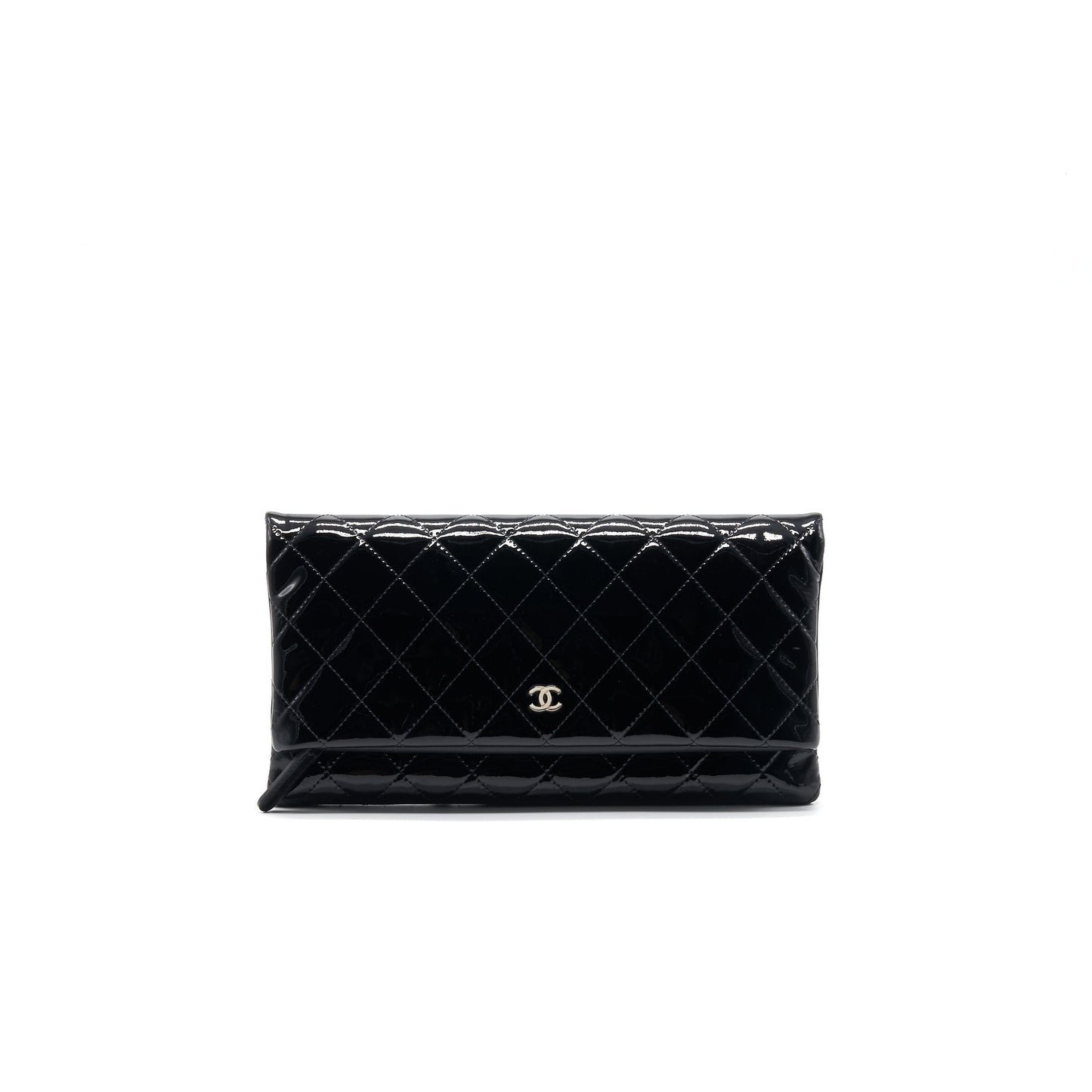 Chanel Patent Leather Fold Over Clutch Black