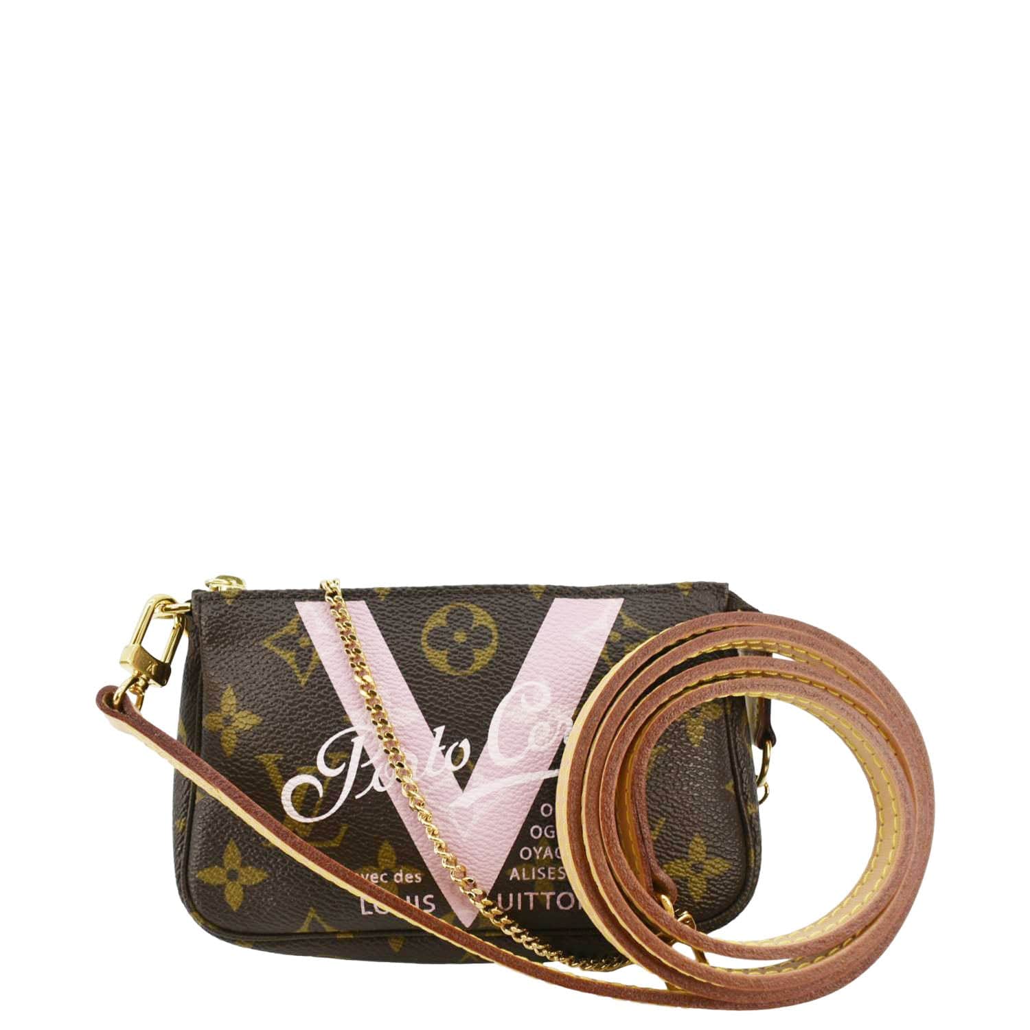 LOUIS VUITTON V Pochette Accessories Mini Monogram Canvas Pouch Brown