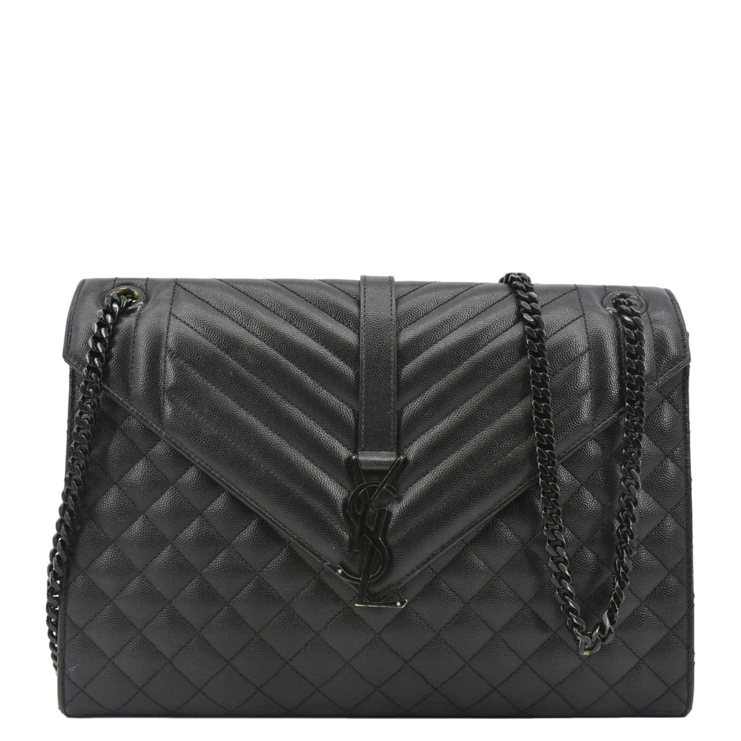 SAINT LAURENT Envelope Mix MatelassÃÂ© Chain Leather Shoulder Bag Black