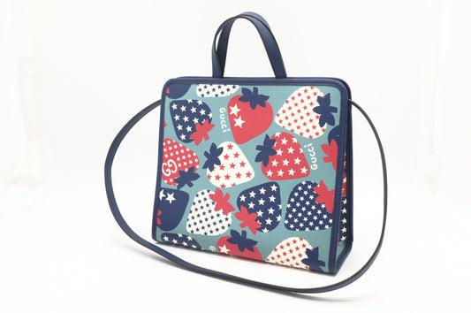 Gucci Children's Crossbody Tote in Strawberry Star Coated Canvas