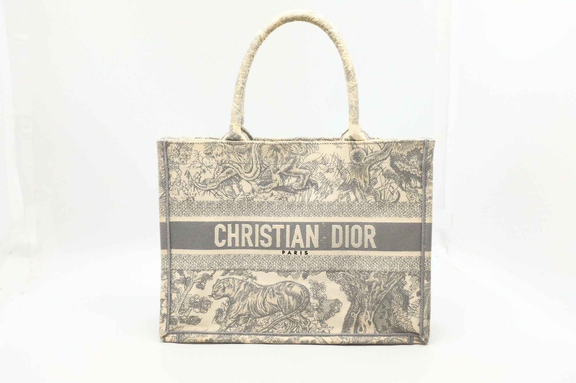 Dior Medium Book Tote in Gray Ecru Toile De Jouy Reverse Embroidery