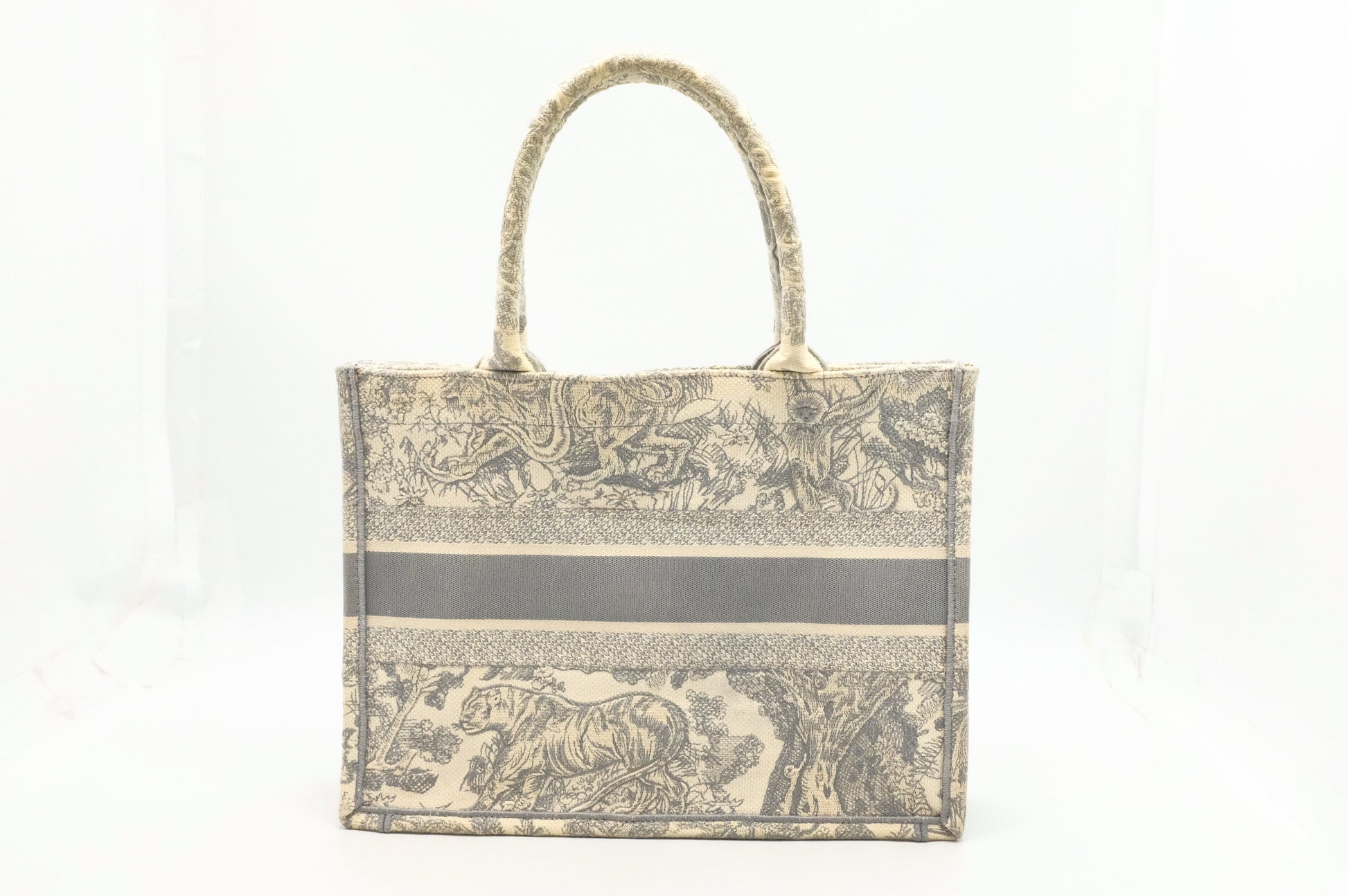 Dior Medium Book Tote in Gray Ecru Toile De Jouy Reverse Embroidery