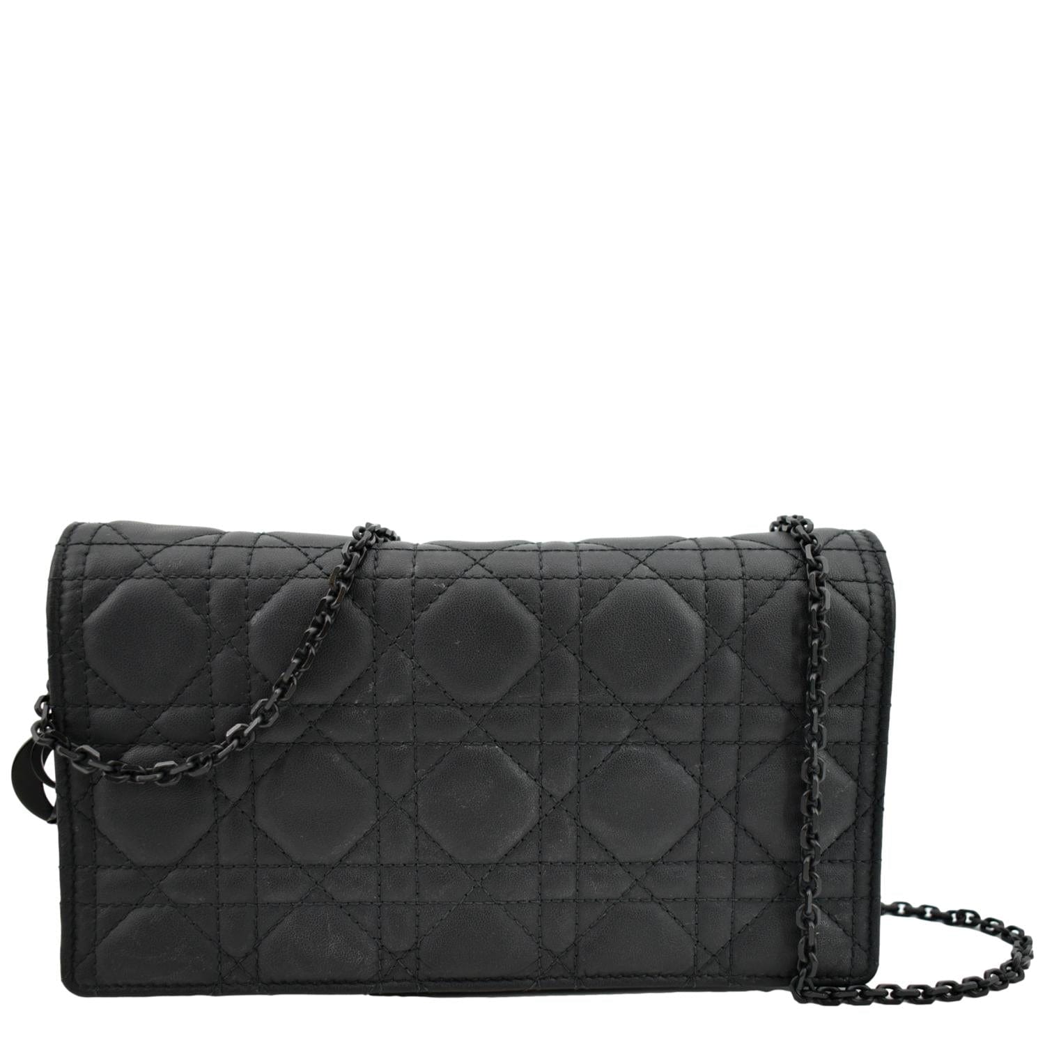 CHRISTIAN DIOR Lady Dior Cannage Leather Crossbody Chain wallet Black