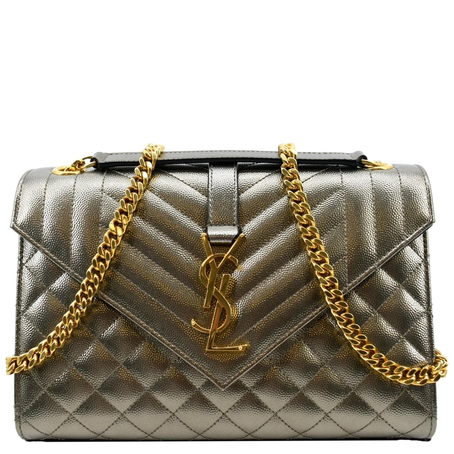 SAINT LAURENT Envelope Medium Matelasse Leather Shoulder Bag Metallic