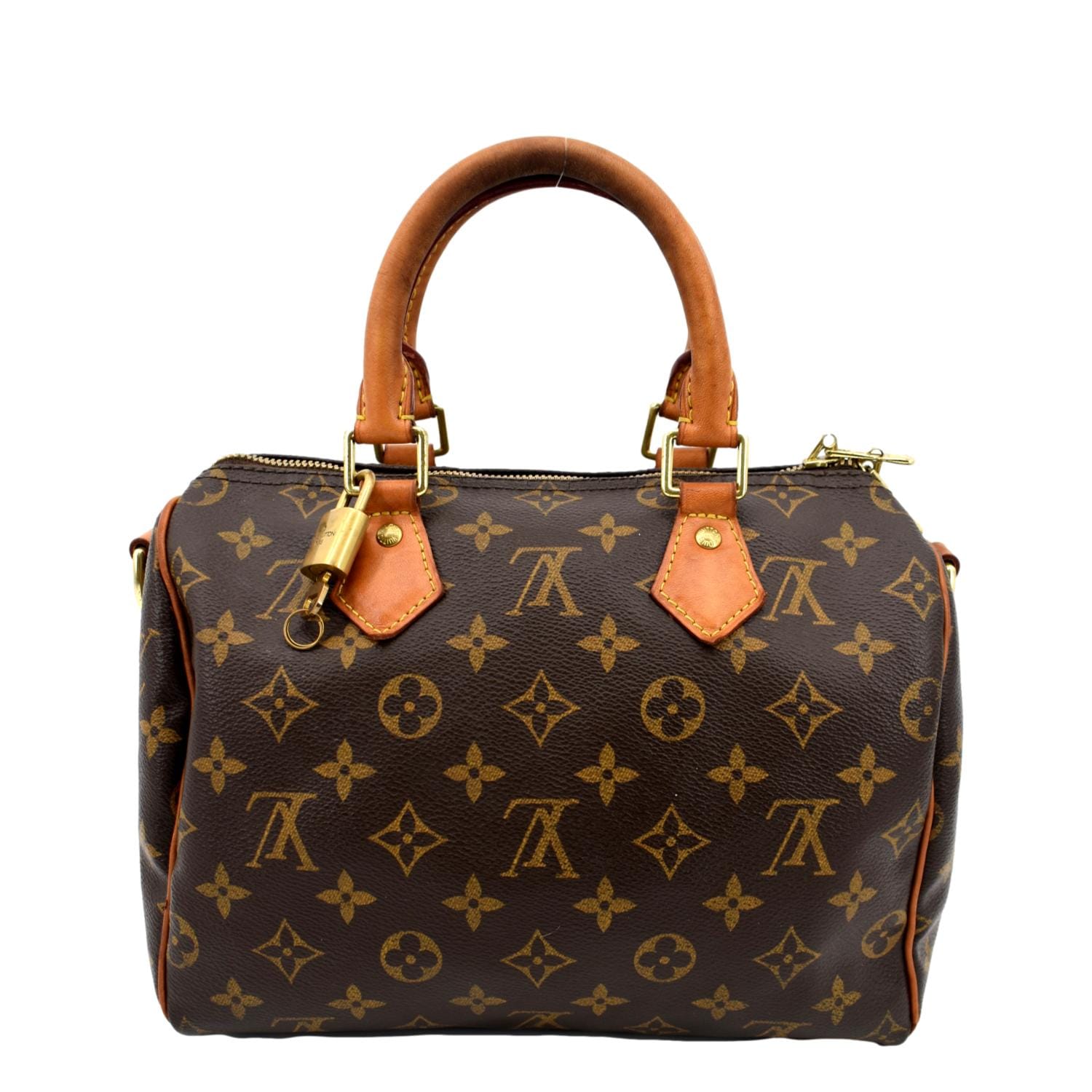 LOUIS VUITTON 25 Monogram Canvas Satchel Bag Brown