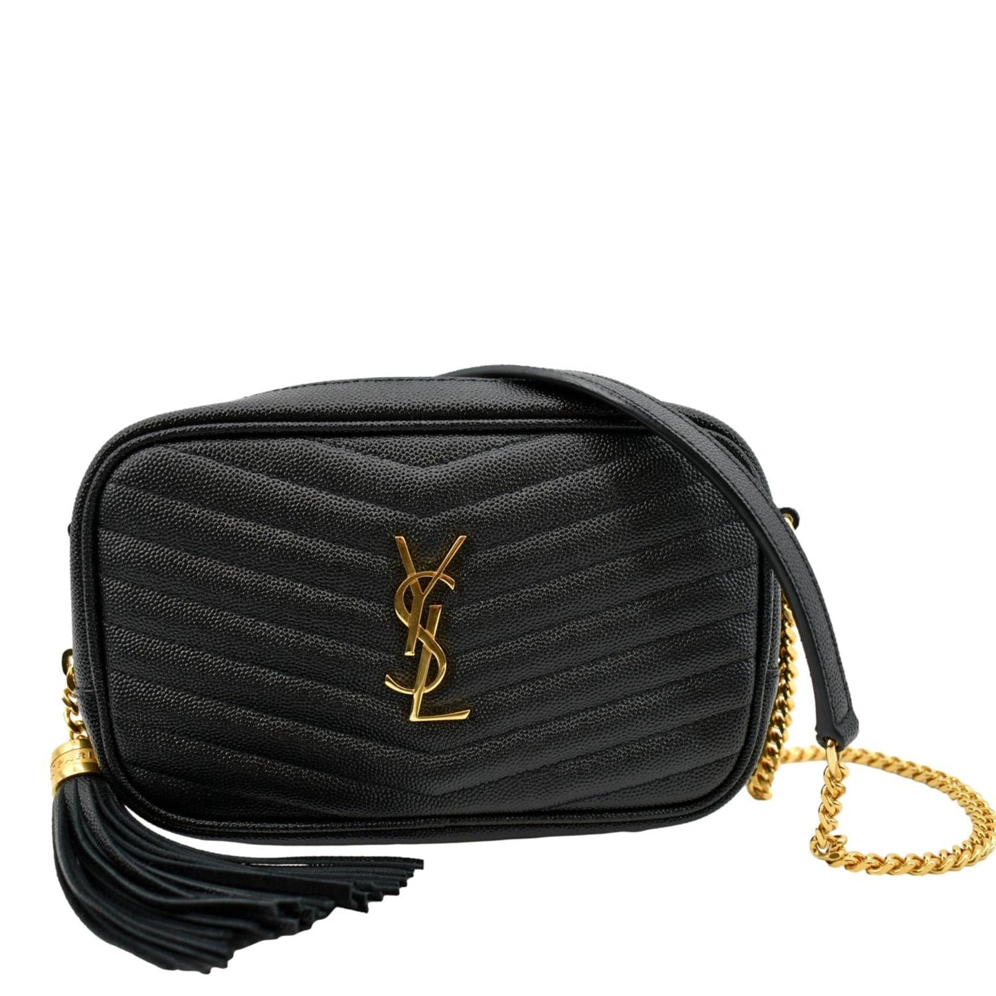 SAINT LAURENT Mini Lou Leather Camera Crossbody Bag Black
