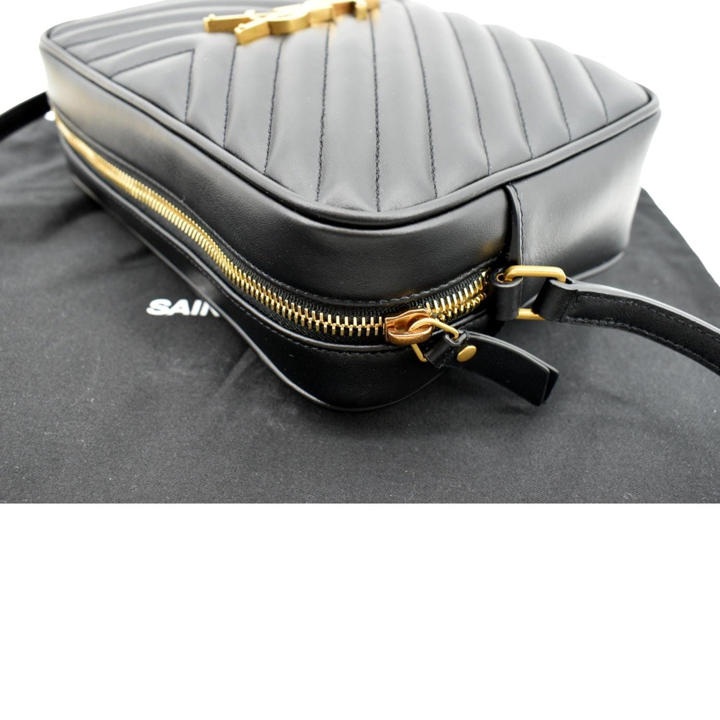 SAINT LAURENT Lou Camera Chevron Leather Crossbody Bag Black