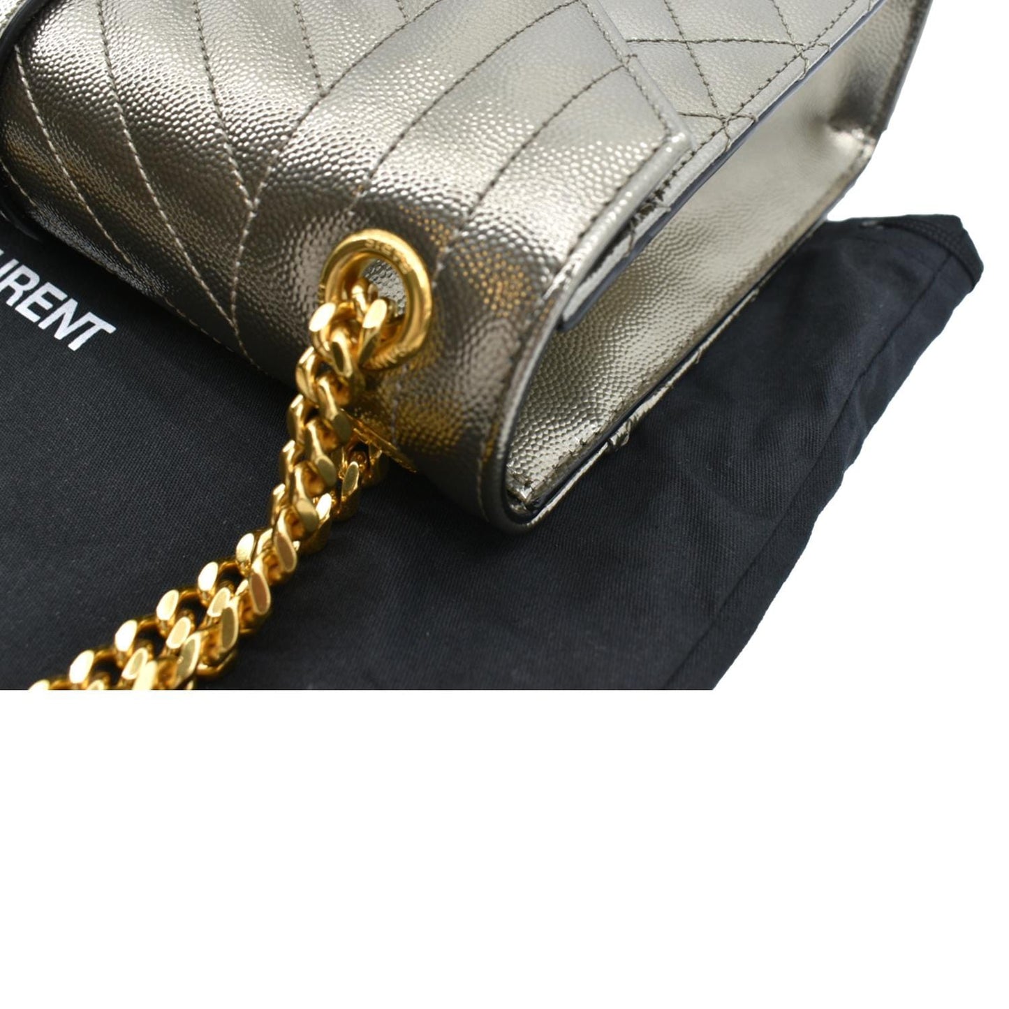 SAINT LAURENT Envelope Medium Matelasse Leather Shoulder Bag Metallic