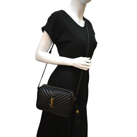 SAINT LAURENT Lou Camera Chevron Leather Crossbody Bag Black