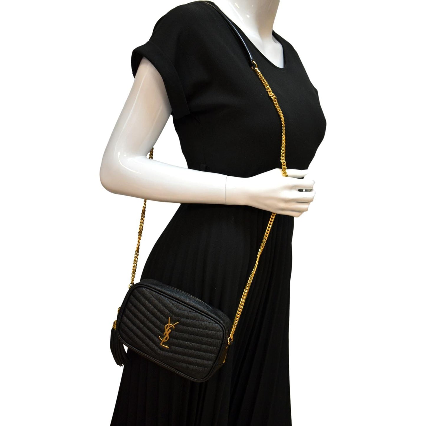 SAINT LAURENT Mini Lou Leather Camera Crossbody Bag Black