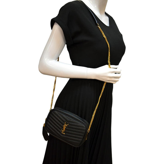 SAINT LAURENT Mini Lou Leather Camera Crossbody Bag Black