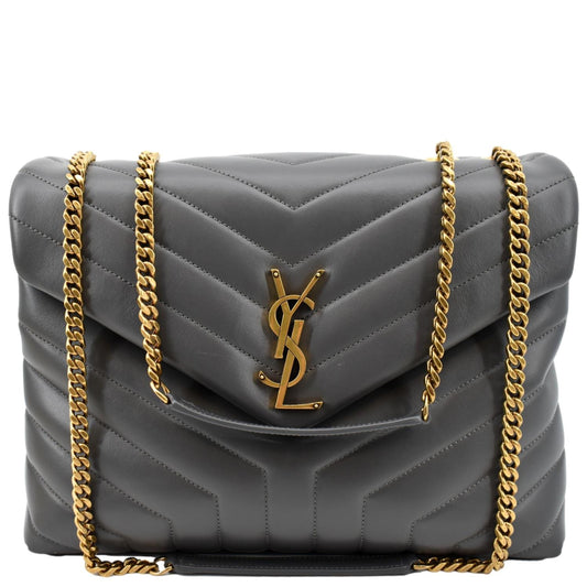 SAINT LAURENT Loulou Medium Matelasse Leather Chain Shoulder Bag Dark Gray