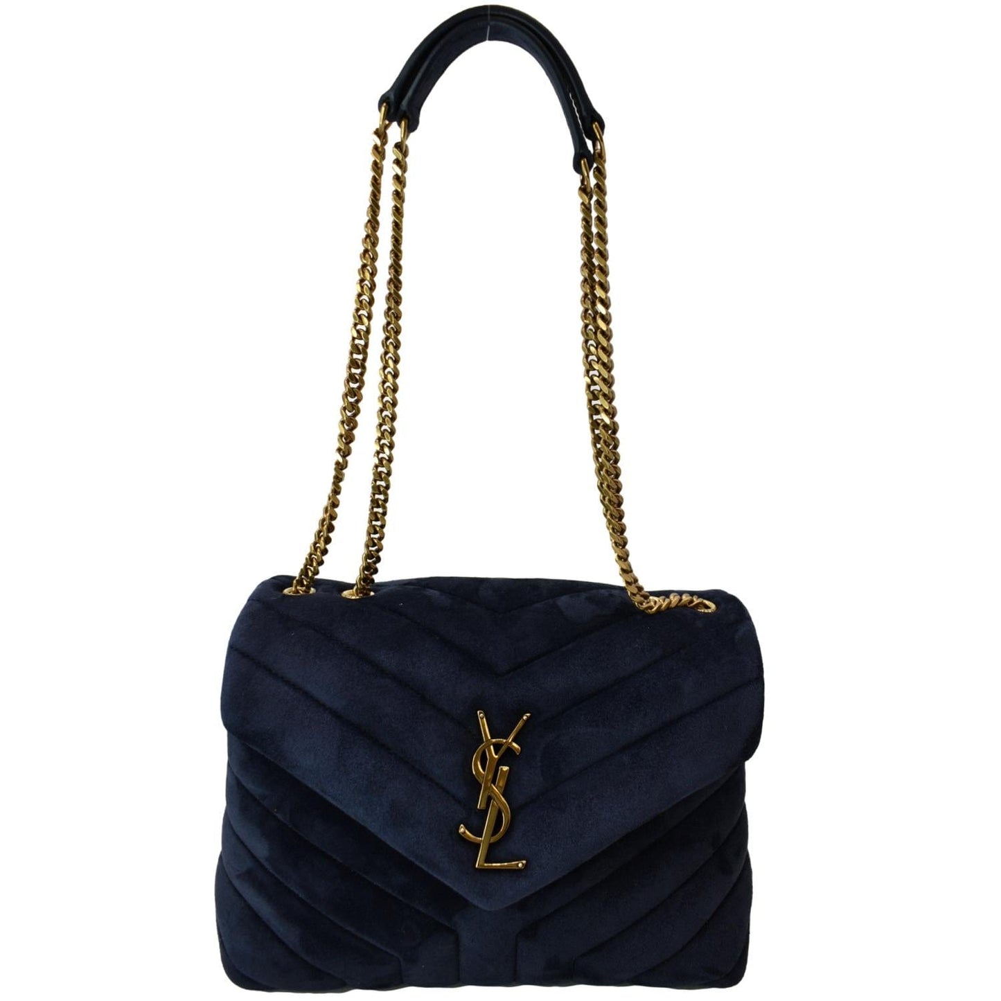 SAINT LAURENT Small Loulou Velvet Shoulder Bag Blue