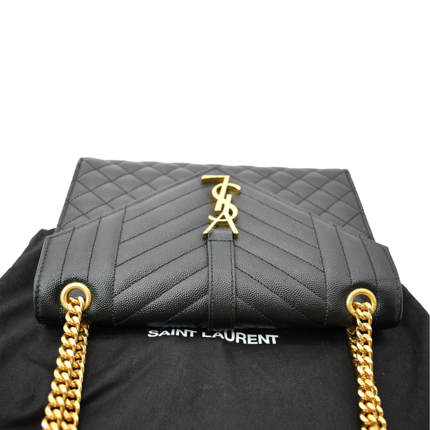 SAINT LAURENT Medium Envelope Leather Chain Shoulder Bag Black