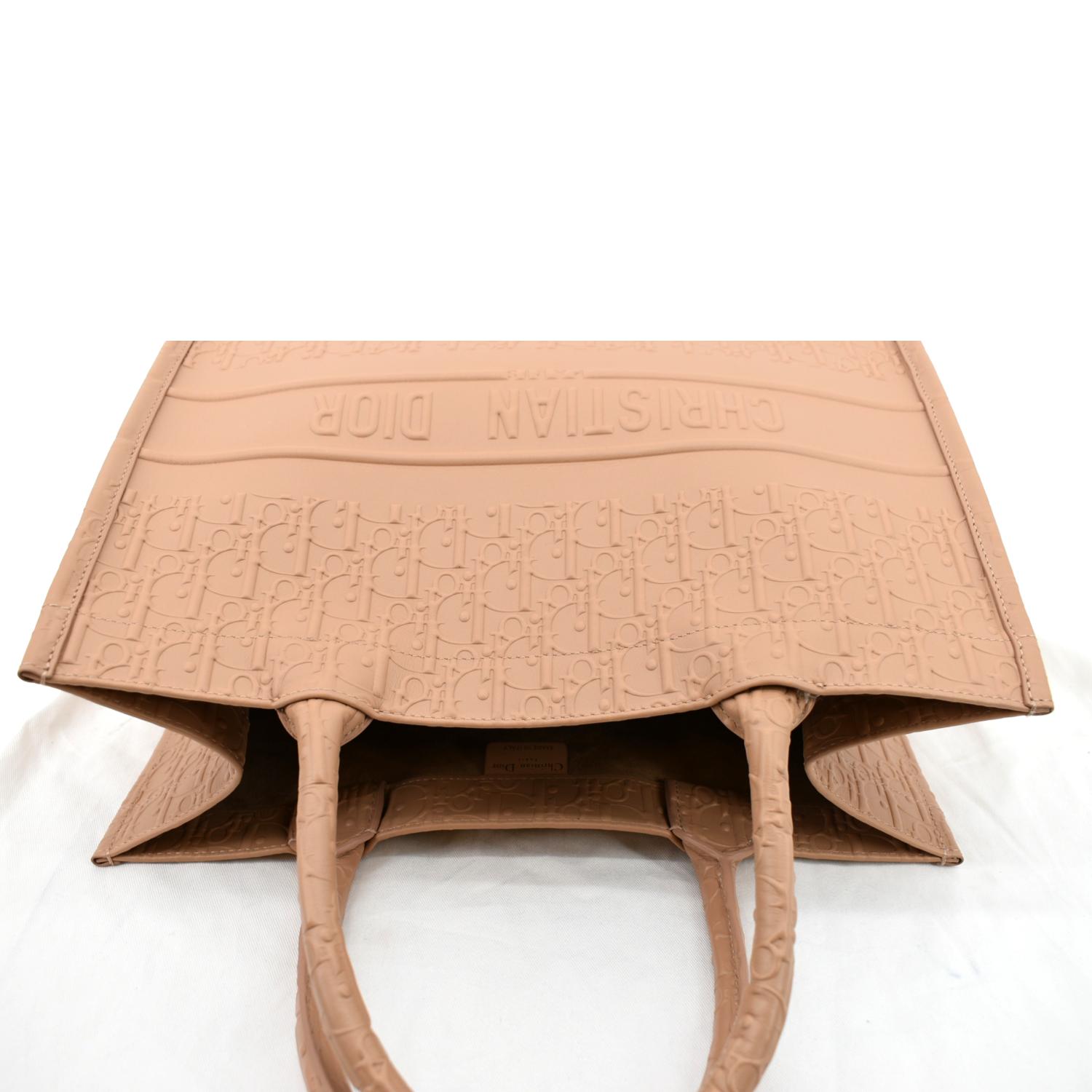 CHRISTIAN DIOR Book Oblique Embossed Calfskin Tote Bag Tan