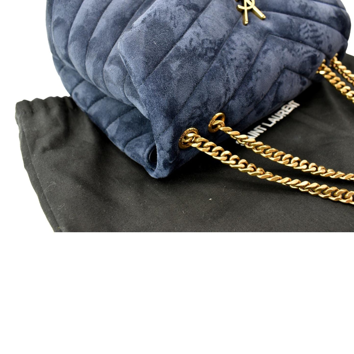 SAINT LAURENT Small Loulou Velvet Shoulder Bag Blue