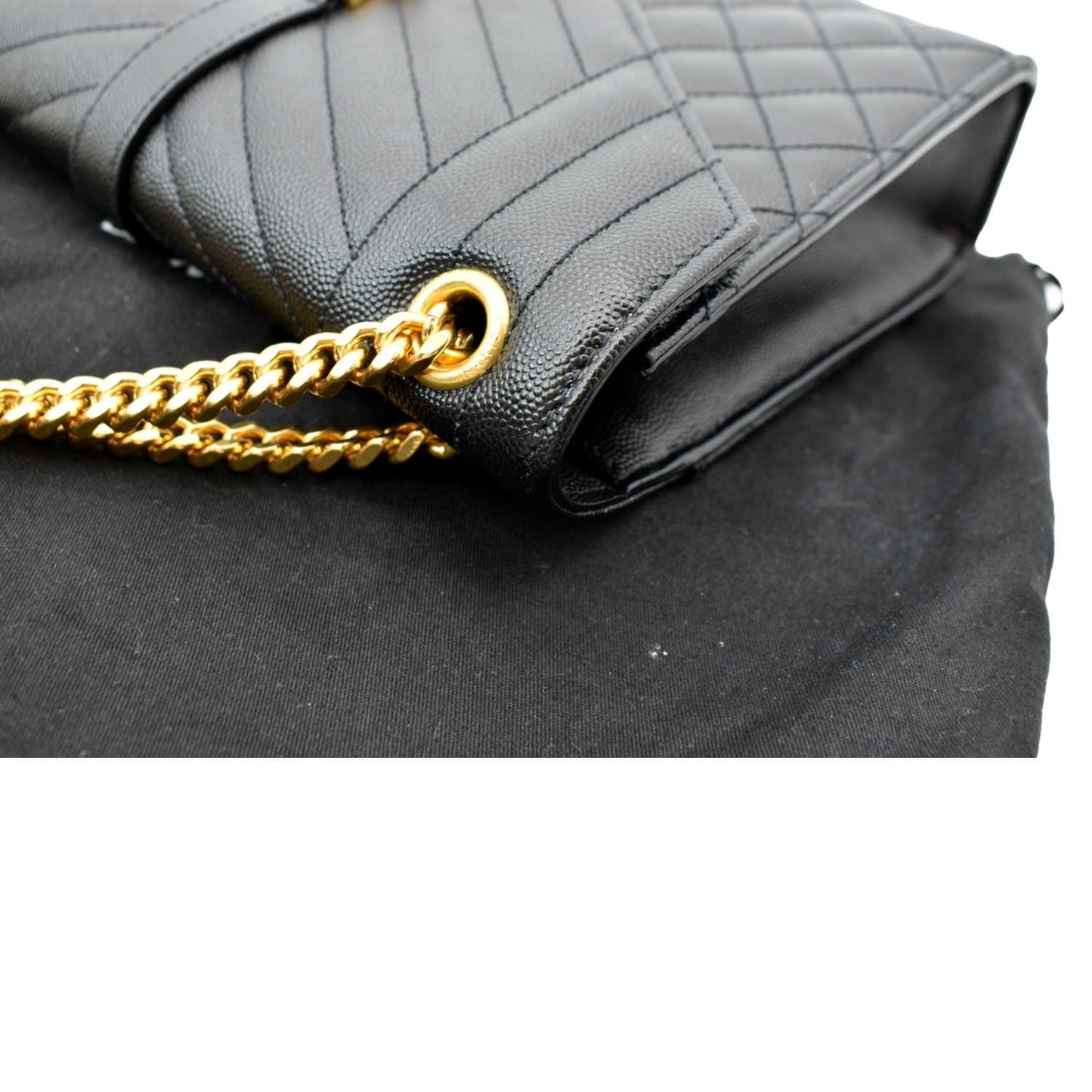 SAINT LAURENT Medium Envelope Leather Chain Shoulder Bag Black