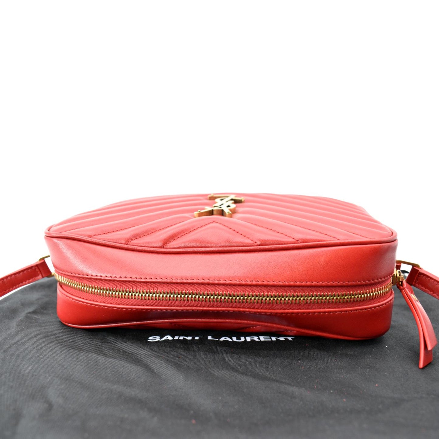 SAINT LAURENT Lou Chevron Leather Camera Crossbody Bag Red