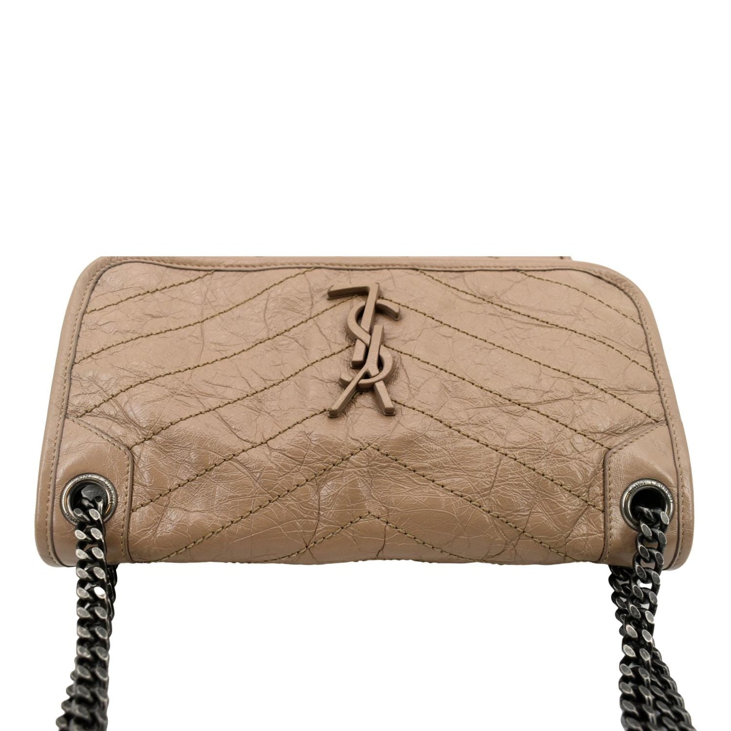 SAINT LAURENT Niki Medium Leather Crossbody Bag Greyish Brown