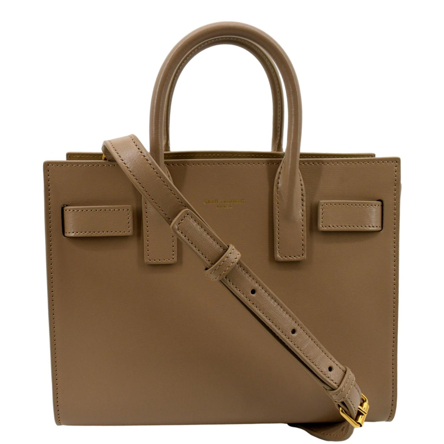 SAINT LAURENT Sac De Jour Nano Smooth Leather Satchel Shoulder Bag Dark Beige