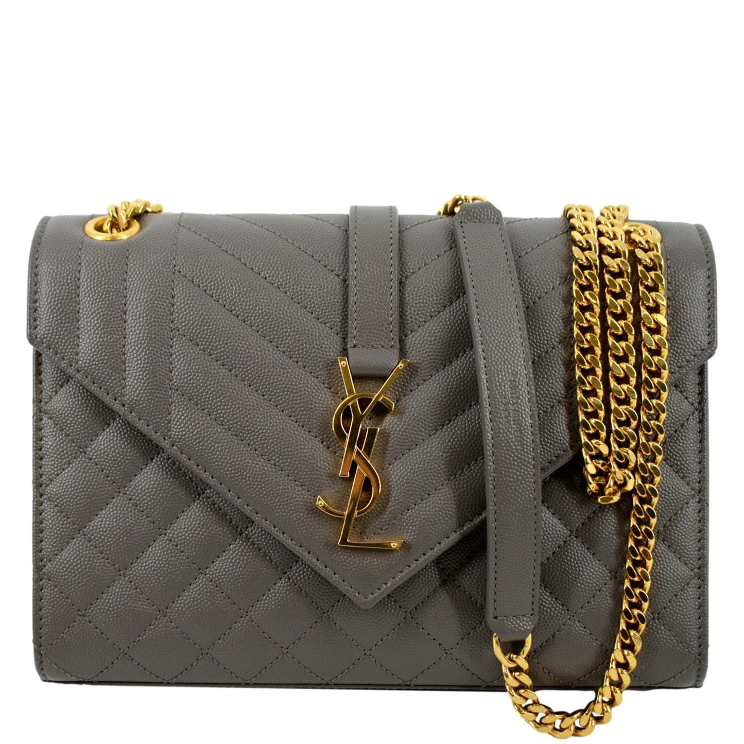 SAINT LAURENT Envelope Medium Matelasse Leather Crossbody Bag Gray