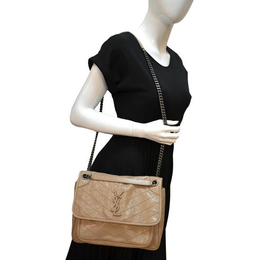 SAINT LAURENT Niki Medium Leather Crossbody Bag Greyish Brown
