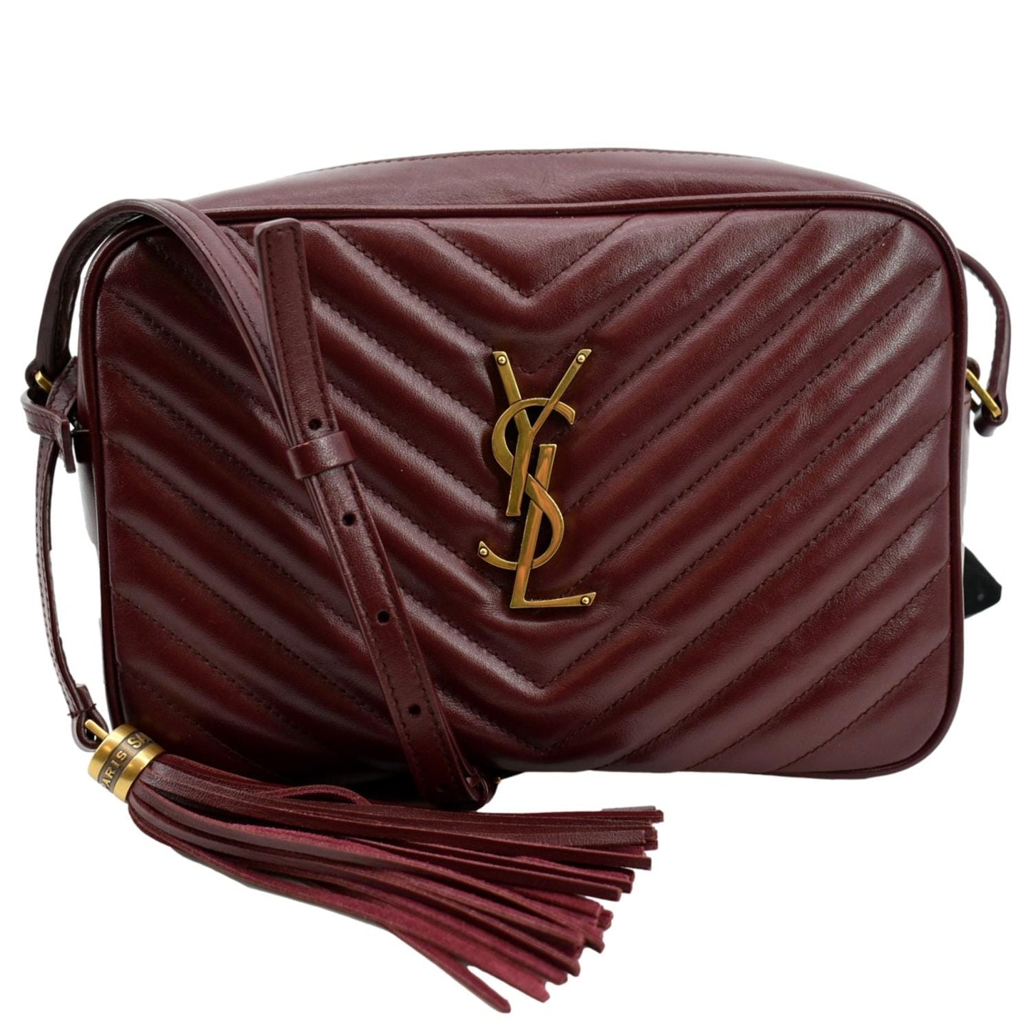 SAINT LAURENT Lou Camera Chevron Leather Crossbody Bag Maroon