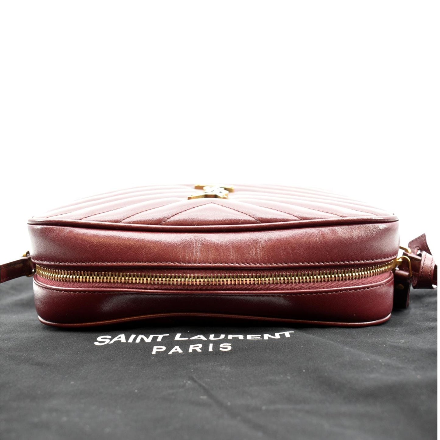 SAINT LAURENT Lou Camera Chevron Leather Crossbody Bag Maroon