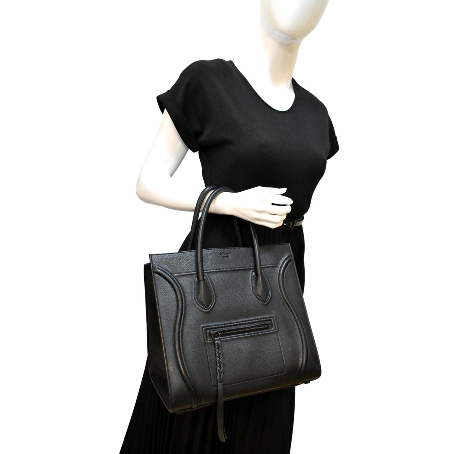 CELINE Luggage Phantom Medium Leather Tote Bag Black