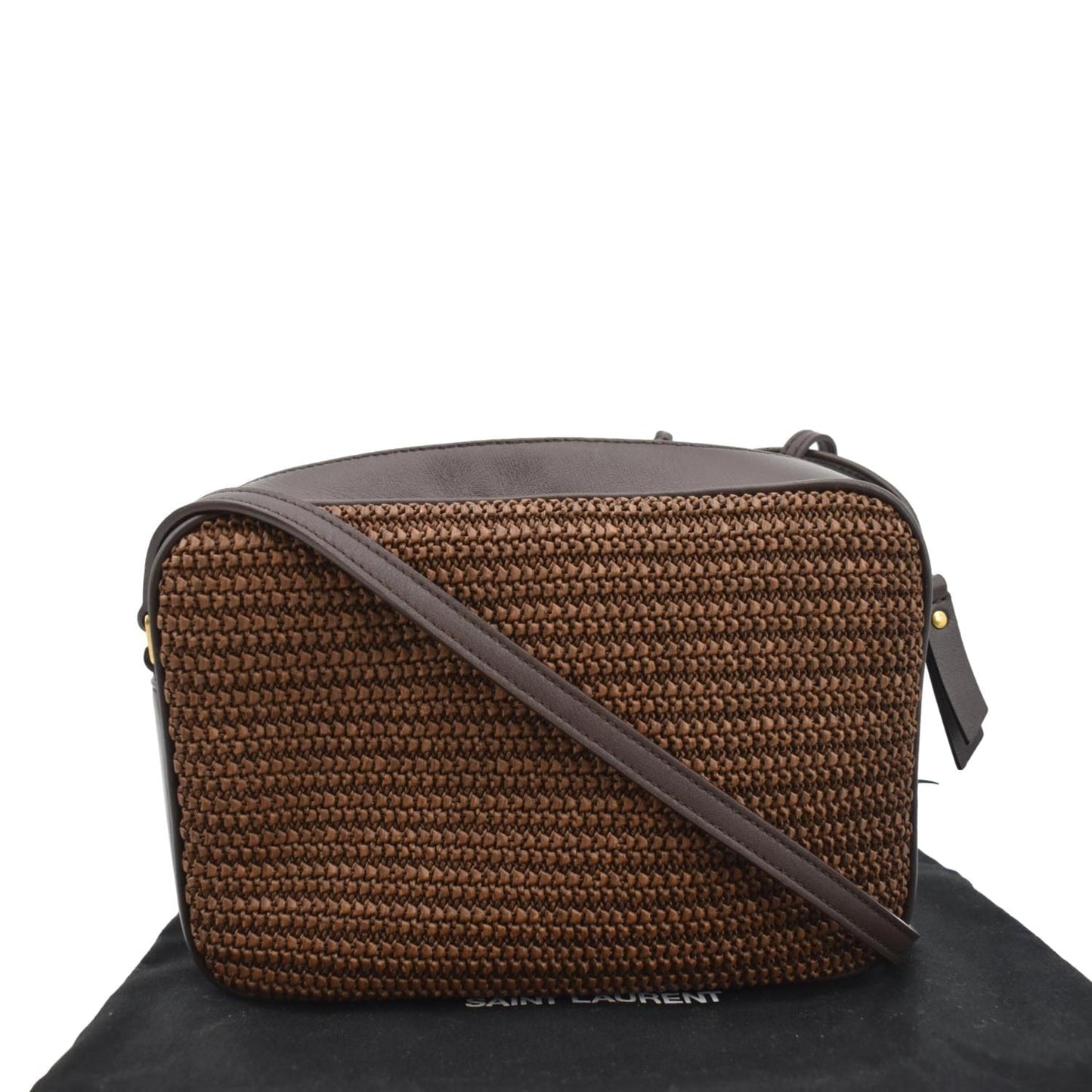 SAINT LAURENT Lou Camera Raffia Canvas Crossbody Bag Brown