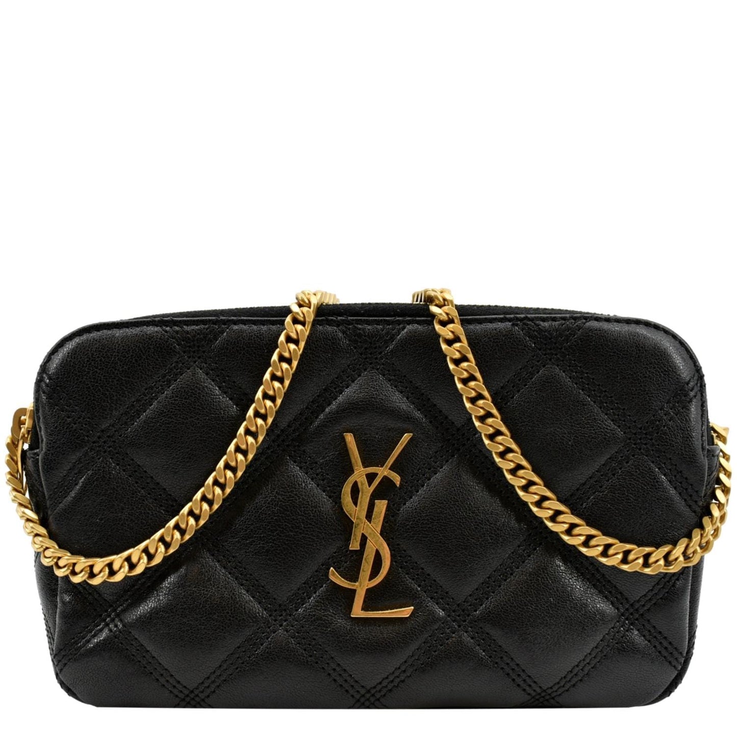 SAINT LAURENT Becky Double Zip Lambskin Leather Crossbody Bag Black
