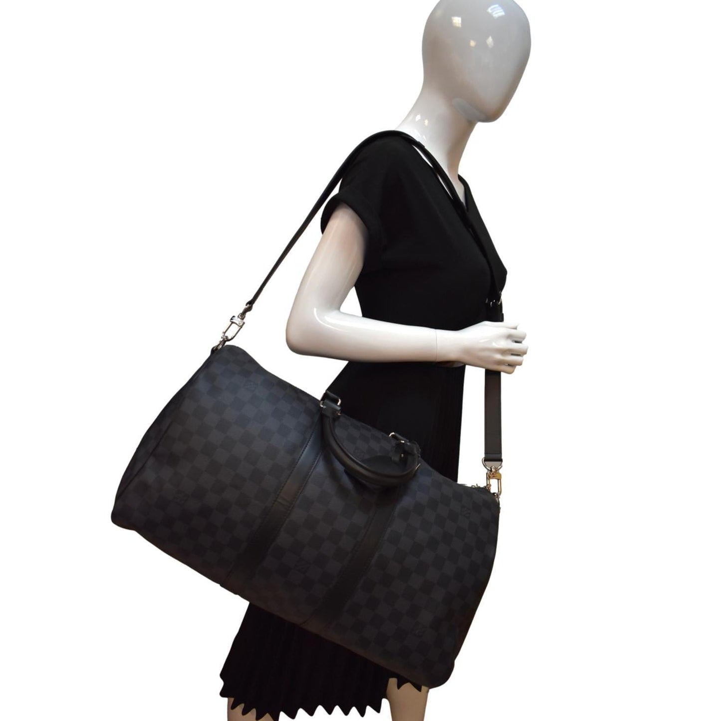 LOUIS VUITTON Keepall 45 Bandouliere Damier Graphite Travel Bag Black