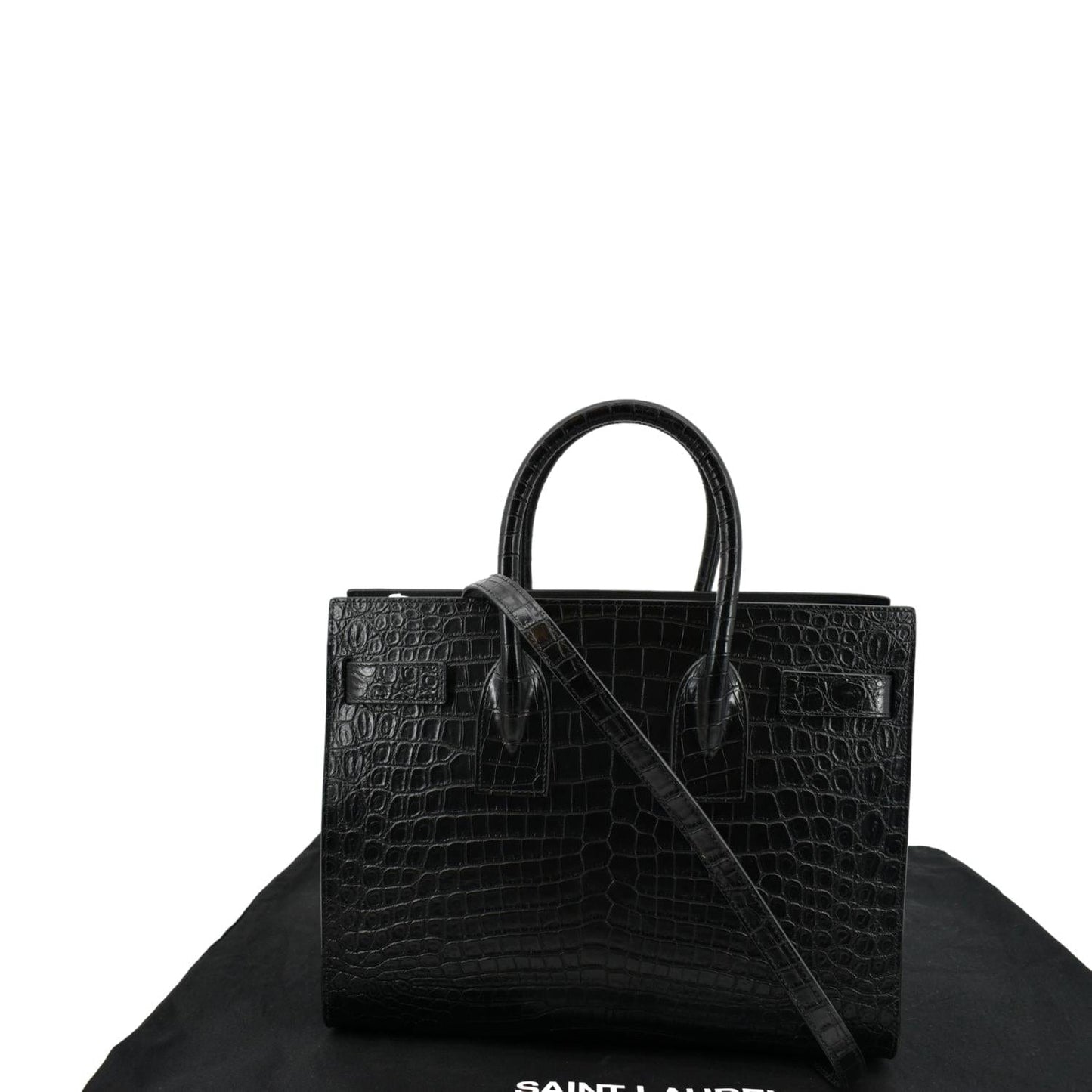 SAINT LAURENT Sac de Jour Crocodile-Embossed Satchel Bag Black